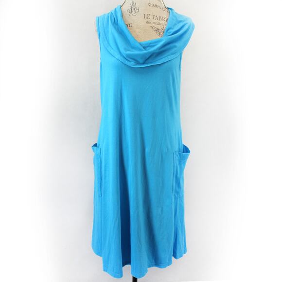 CMC Color Me Cotton Art to Wear Dress Tunic pockets Medium Blue Made USA - Picture 1 of 7